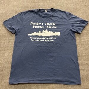 Vtg Fletcher's Torpedo Delivery Service Blue/White T-Shirt Men's Large